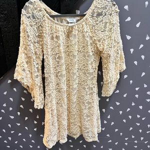 Vintage 1970s Jody of California Cream Lace Bell Sleeve Dress Medium